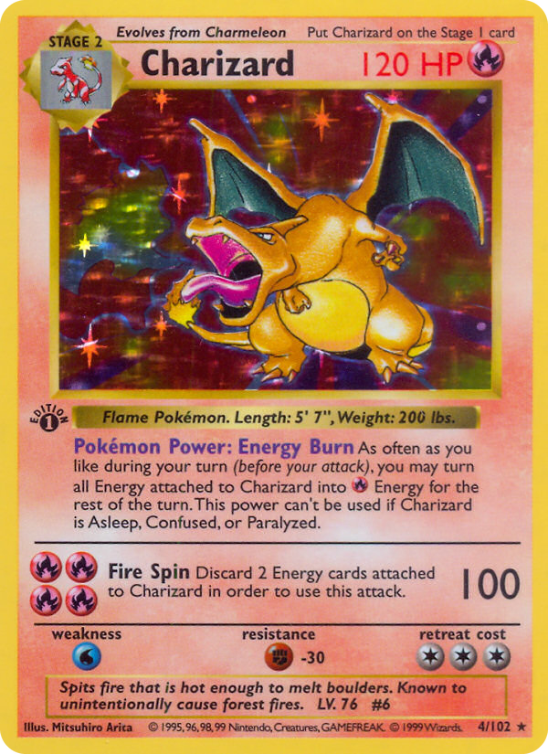 CHARIZARD · BASE SET – sběratelská karta v gradingovém pouzdře, hodnocení 10
